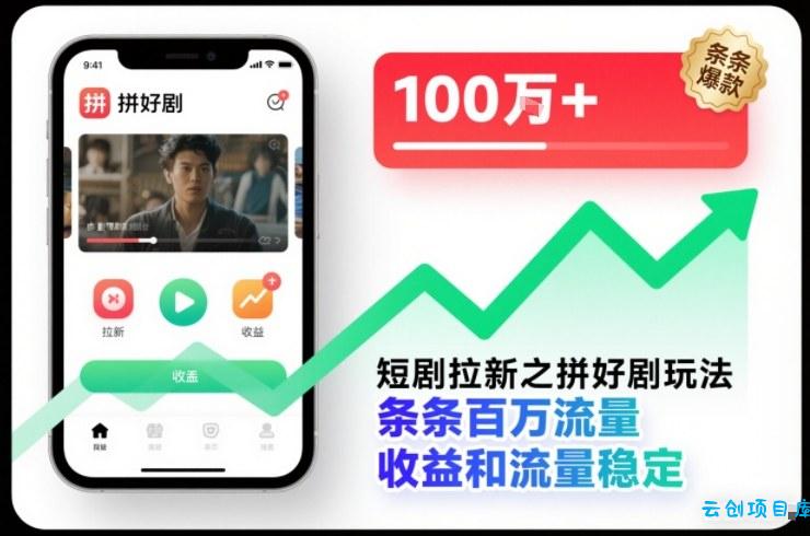 短剧拉新之拼好剧玩法，条条百万流量，收益和流量稳定-云创项目库