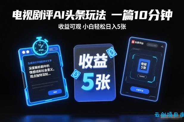 电视剧评AI头条玩法，一篇10分钟，收益可观，小白轻松日入5张+【独家】-云创项目库