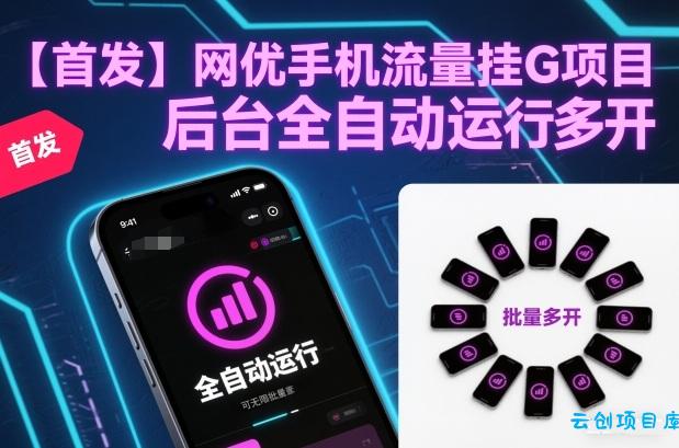 【首发】网优手机流量挂G项目，后台全自动运行，可无限批量多开【揭秘】-云创项目库