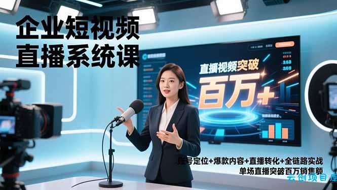 企业短视频直播系统课，账号定位+爆款内容+直播转化+全链路实战，单场直播突破百万销售额-云创项目库