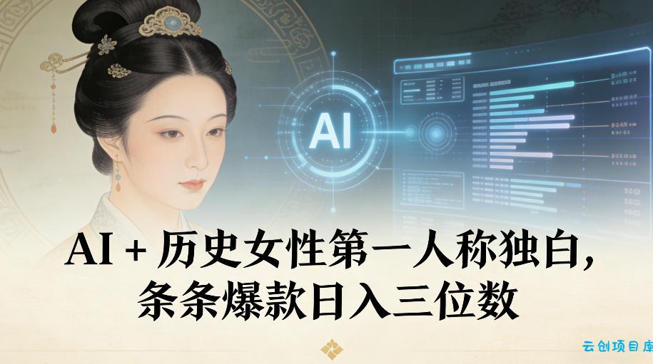 AI+历史女性第一人称独白，条条爆款日入三位数-云创项目库