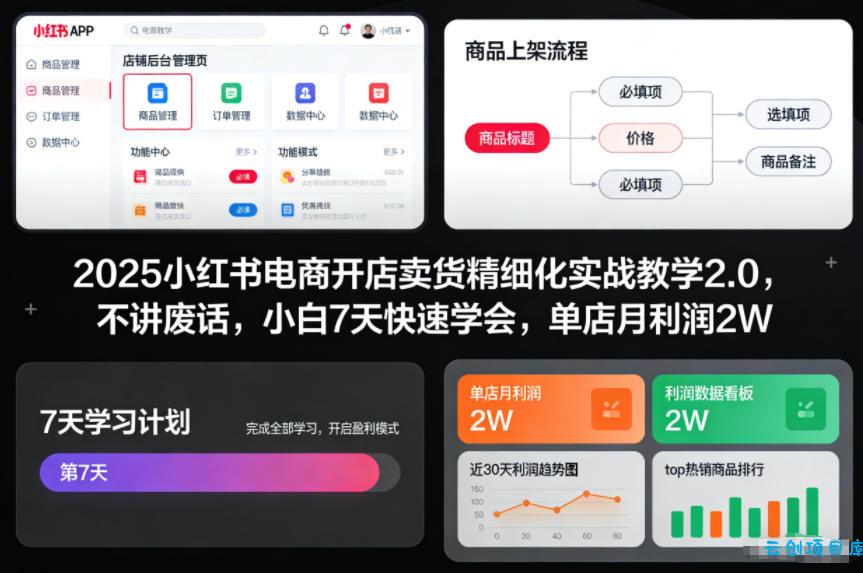 2025小红书电商开店卖货精细化实战教学2.0，不讲废话，小白7天快速学会，单店月利润2W-云创项目库