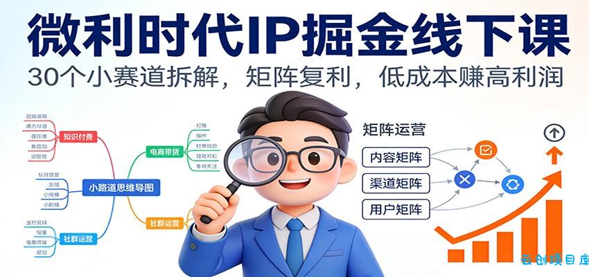 微利时代IP掘金线下课：30个小赛道拆解，矩阵复利，低成本赚高利润-云创项目库