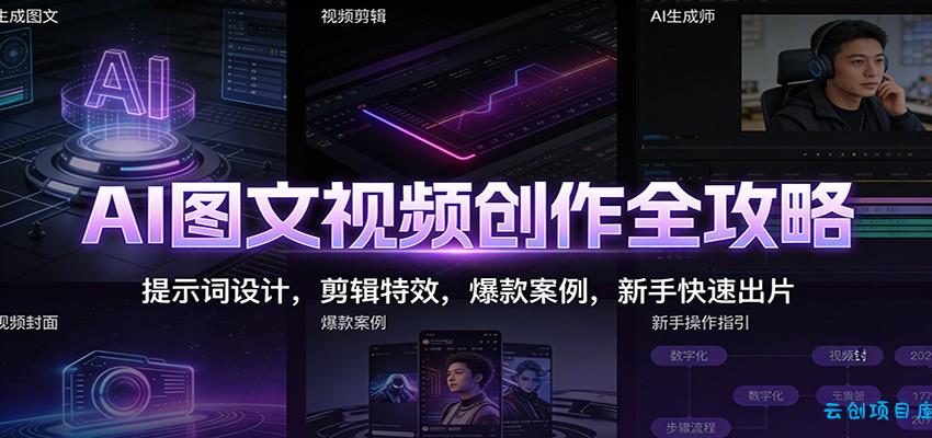 AI图文视频创作全攻略：提示词设计，剪辑特效，爆款案例，新手快速出片-云创项目库