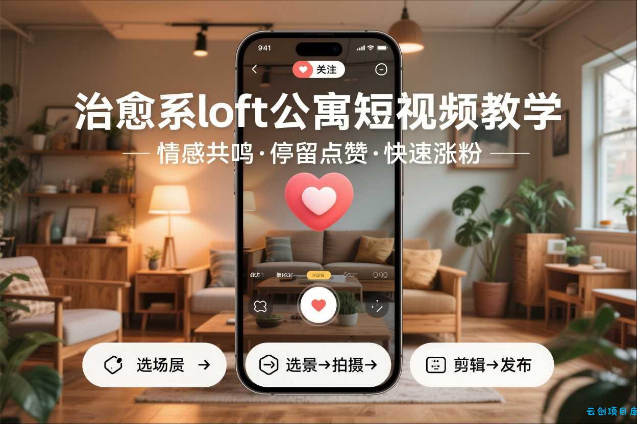 治愈系loft公寓短视频制作教学，情感共鸣引停留点赞关注，快速起号涨粉-云创项目库