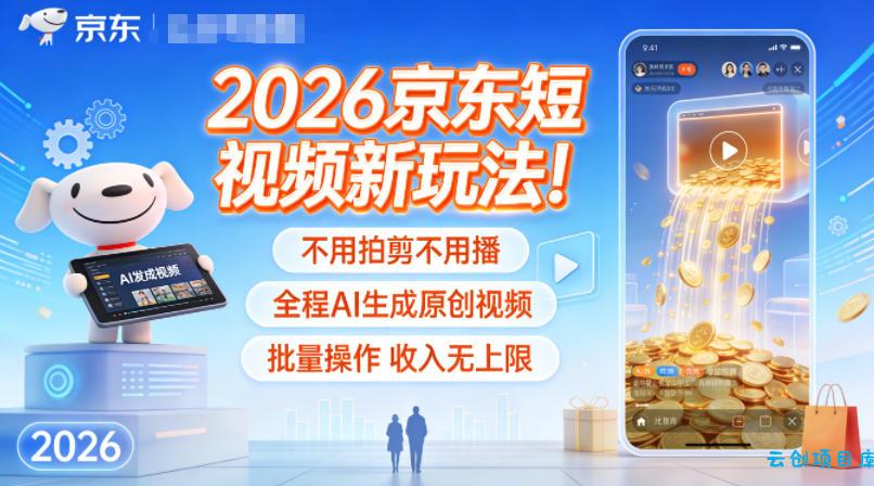 2026京东短视频新玩法！不用拍剪不用播，全程AI生成原创视频，批量操作收入无上限-云创项目库