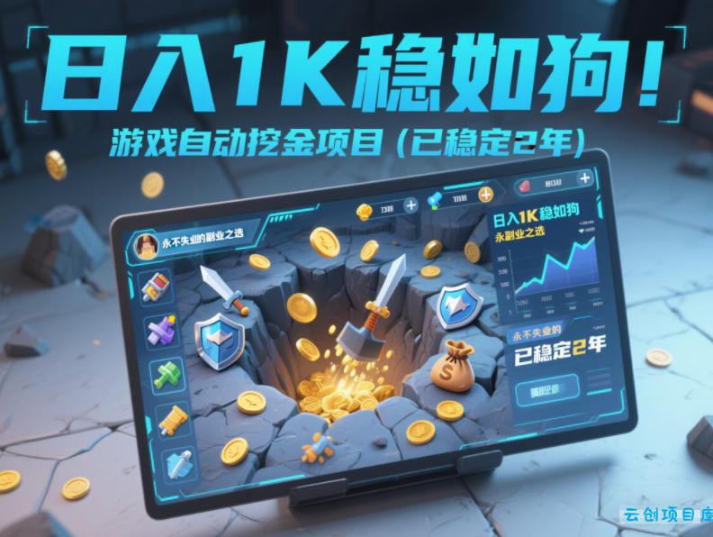 日入1K稳如狗！游戏自动挖金项目(已稳定2年)，永不失业的副业之选【揭秘】-云创项目库
