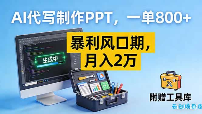 AI代写制作PPT，一单800+， 暴利风口期，月入2万【附工具】-云创项目库