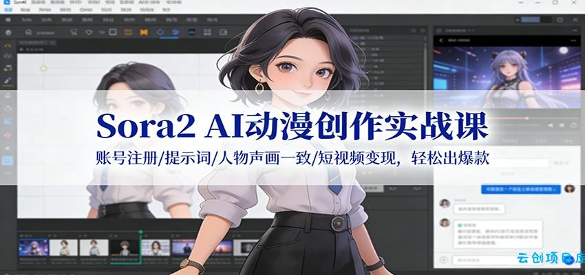 Sora2 AI动漫创作实战课：账号注册/提示词/人物声画一致/短视频变现，轻松出爆款-云创项目库