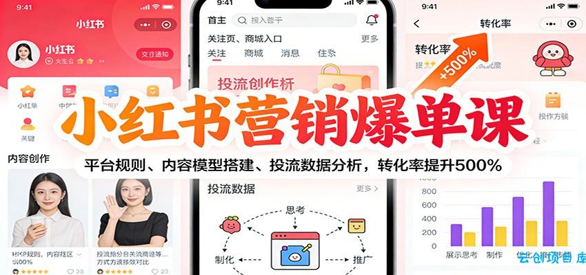 小红书营销爆单课：平台规则、内容模型搭建、投流数据分析，转化率提升500%-云创项目库
