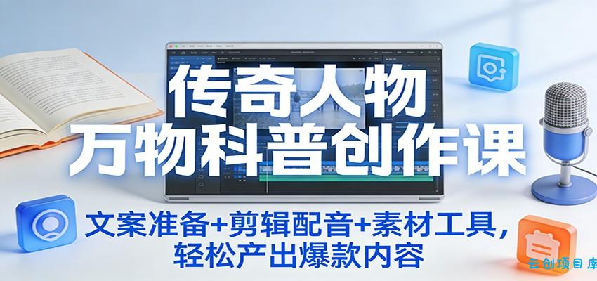 传奇人物万物科普创作课：文案准备+剪辑配音+素材工具，轻松产出爆款内容-云创项目库