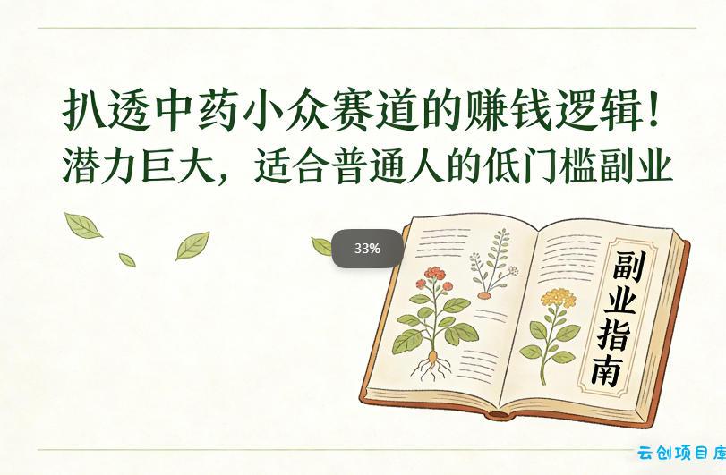 扒透中药小众赛道的賺米逻辑，潜力巨大，适合普通人的低门槛副业-云创项目库