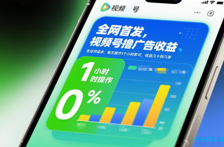 全网首发，视频号撸广告收益，无任何成本，每天操作1个小时即可，收益几十到几张-云创项目库