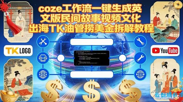 Coze扣子工作流一键生成英文版民间故事视频，文化出海TK油管捞美金拆解教程-云创项目库