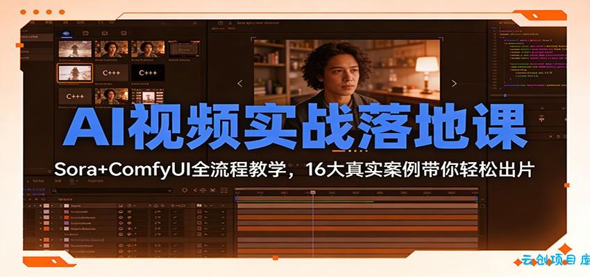AI视频实战落地课：Sora+ComfyUI全流程教学，16大真实案例带你轻松出片-云创项目库