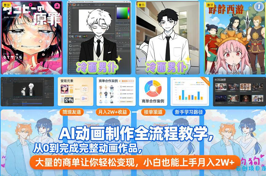 AI动画制作全流程教学，从0到完成完整动画作品，大量的商单让你轻松变现，小白也能上手月入2W+-云创项目库