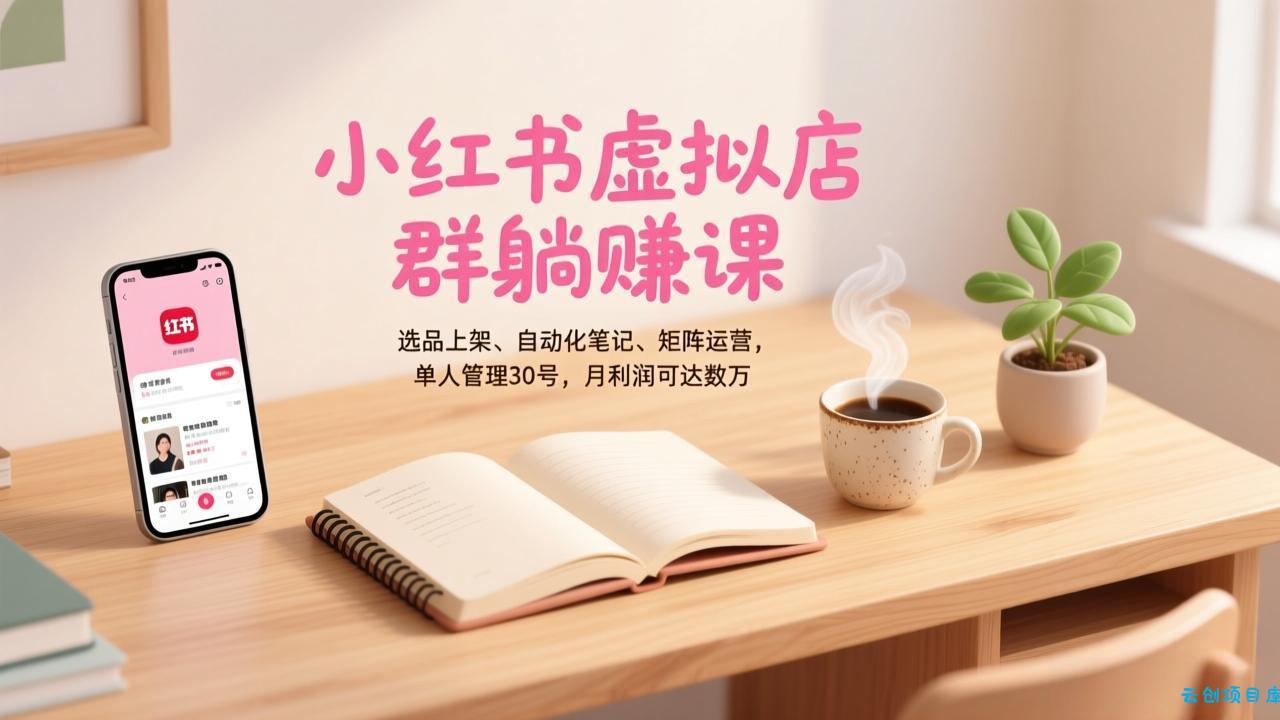 小红书虚拟店群躺赚课，选品上架、自动化笔记、矩阵运营，单人管理30号，月利润可达数万-云创项目库
