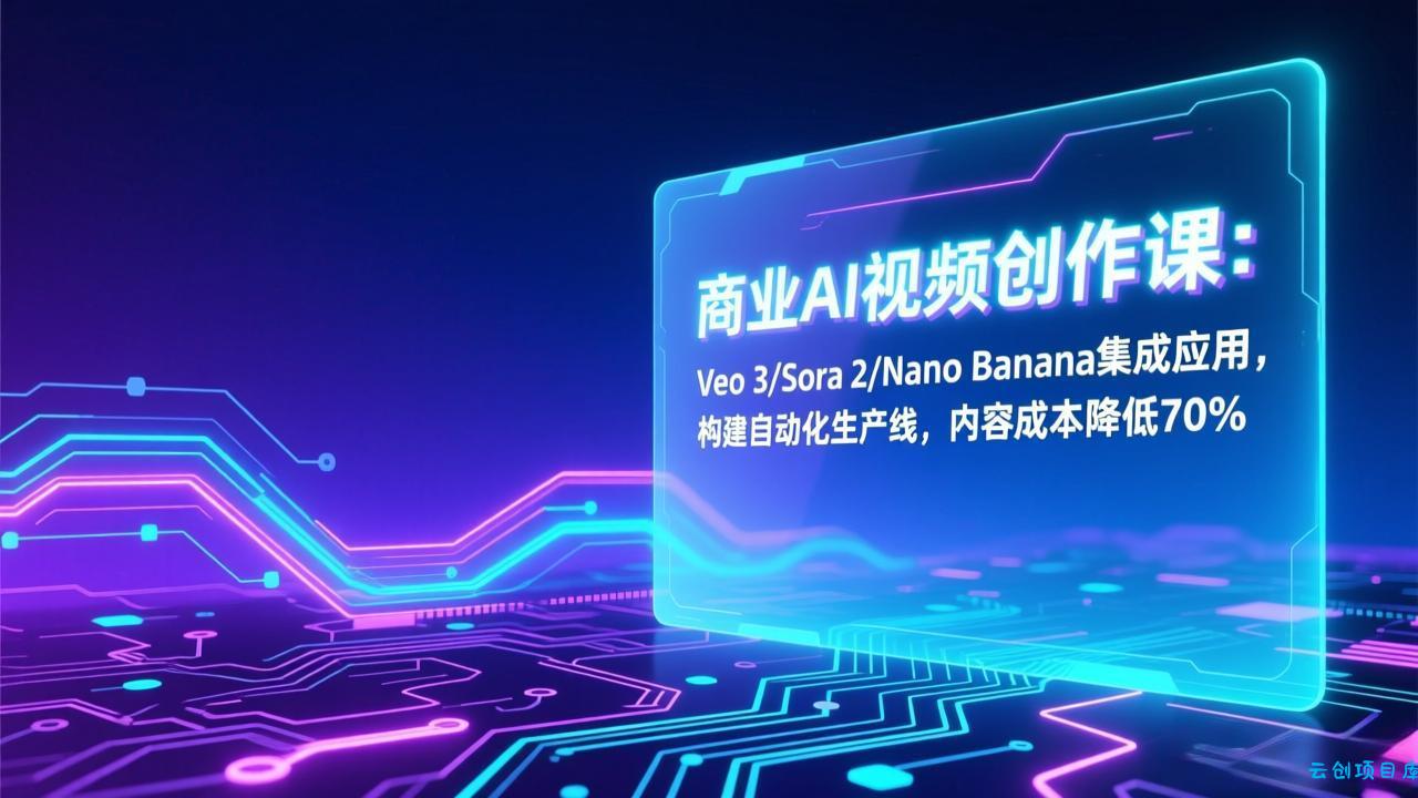 商业AI视频创作课：Veo 3/Sora 2/Nano Banana集成应用，构建自动化生产线，内容成本降低70%-云创项目库