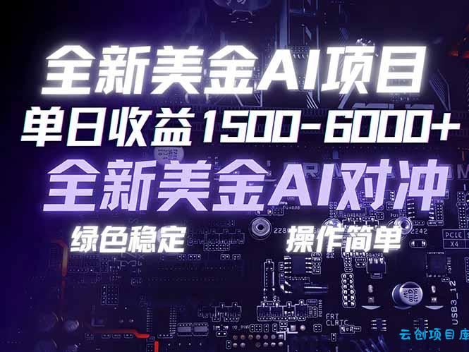 美金AI对冲项目，日入1500-6000+，绿色稳定，操作简单，创业副业首选，可批量放大-云创项目库