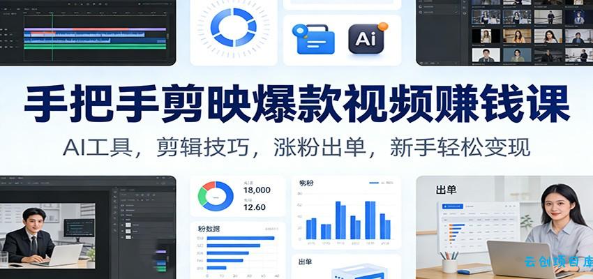 手把手剪映爆款视频赚钱课：AI工具，剪辑技巧，涨粉出单，新手轻松变现-云创项目库