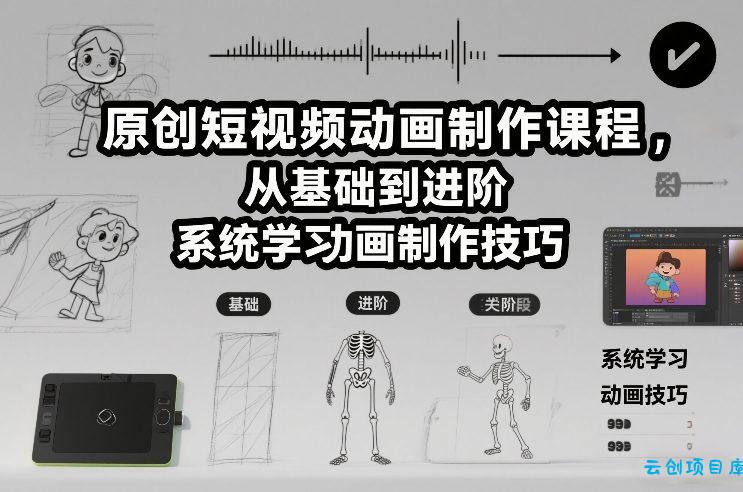 原创短视频动画制作课程，从基础到进阶，系统学习动画制作技巧-云创项目库