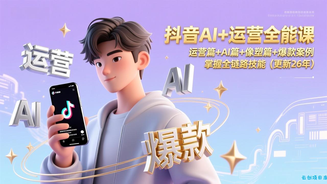 抖音AI+运营全能课，运营篇+AI篇+像塑篇+爆款案例，掌握全链路技能(更新26年-云创项目库