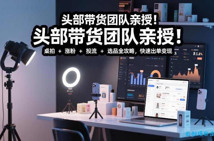 头部带货团队亲授！专业短视频实拍带货课：桌拍+涨粉+投流+选品全攻略，快速出单变现，月入2w+-云创项目库