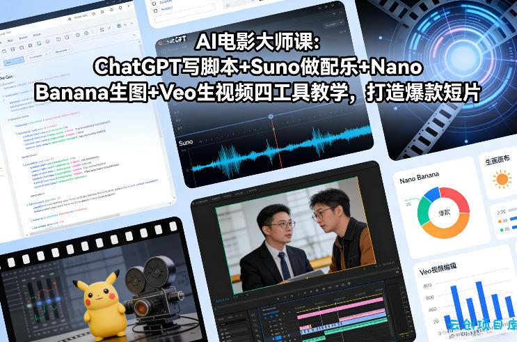 AI电影大师课：ChatGPT写脚本+Suno做配乐+Nano Banana生图+Veo生视频，打造爆款短片-云创项目库
