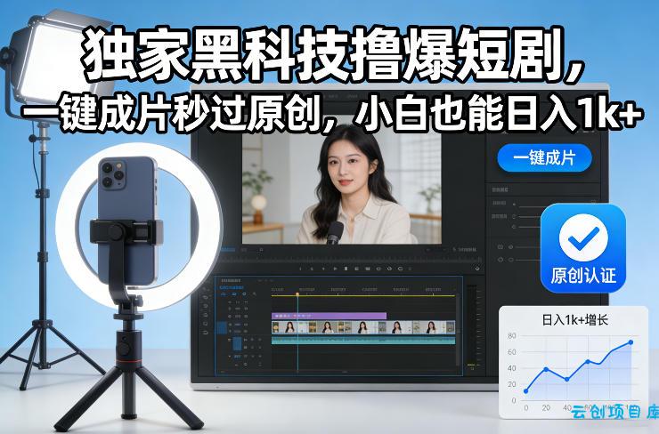 独家黑科技撸爆短剧，一键成片秒过原创，小白也能日入1k+【揭秘】-云创项目库