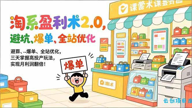 淘系盈利术2.0，避坑、爆单、全站优化，三天掌握高投产玩法，实现月利润翻倍！-云创项目库