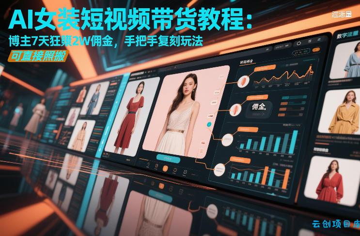 AI女装短视频带货教程：博主7天狂賺2W佣金，手把手复刻玩法，可直接照搬-云创项目库