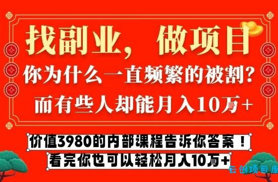 价值3980的网创内部课程，告诉你互联网创业月入10个W的秘密【揭秘】-云创项目库