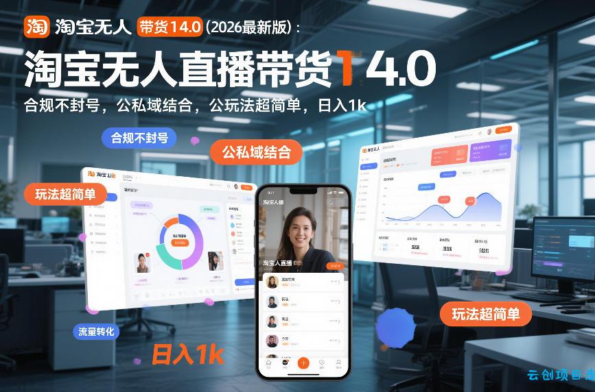 淘宝无人直播带货14.0(2026最新版)：合规不封号，公私域结合，玩法超简单，日入1k+【揭秘】-云创项目库