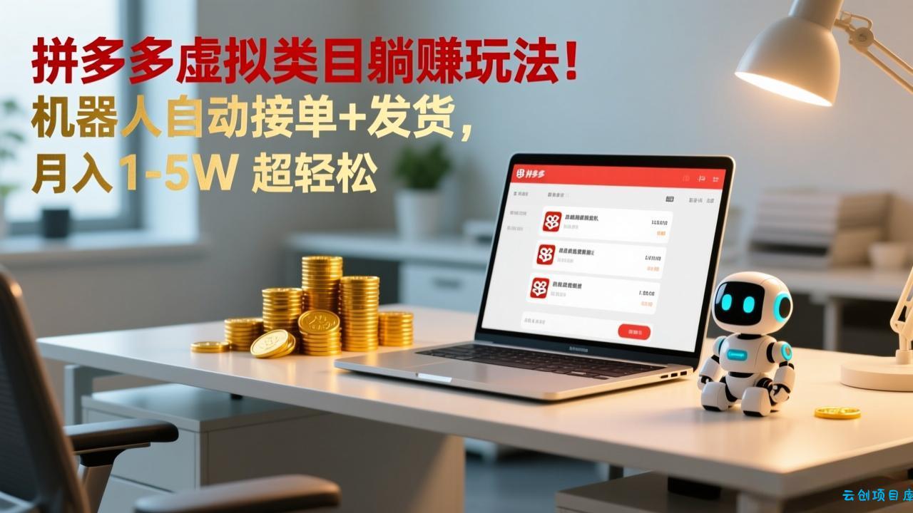 多多虚拟类目躺赚玩法！机器人自动接单+发货，月入 1-5W 超轻松-云创项目库
