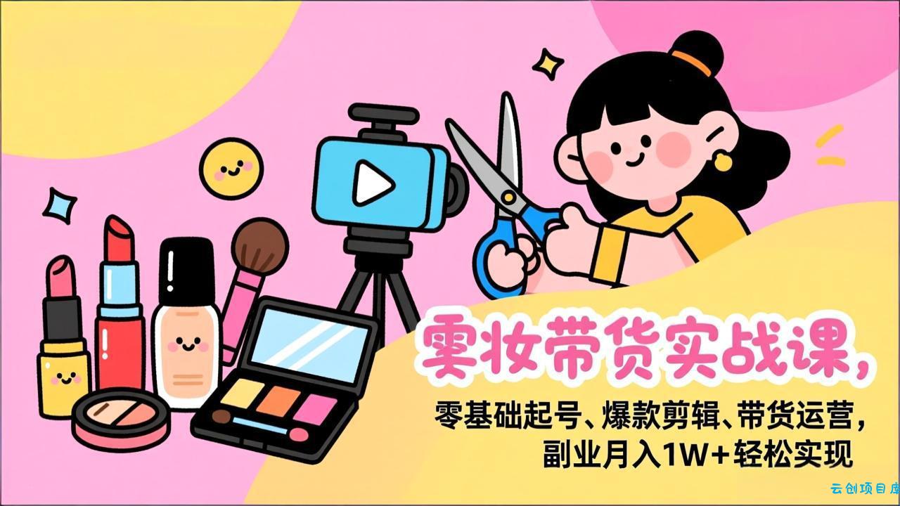 美妆带货实战课，零基础起号、爆款剪辑、带货运营，副业月入1W+轻松实现-云创项目库