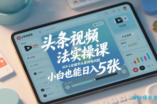 头条视频玩法实操课，从0-1全细节头条所有问题，小白也能日入5张-云创项目库