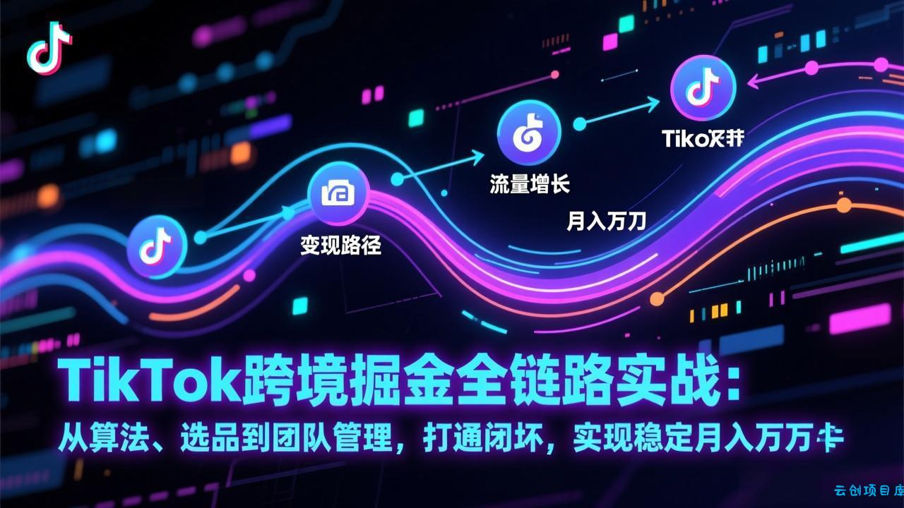 TikTok跨境掘金全链路实战：从算法、选品到团队管理，打通闭环，实现稳定月入万刀-云创项目库