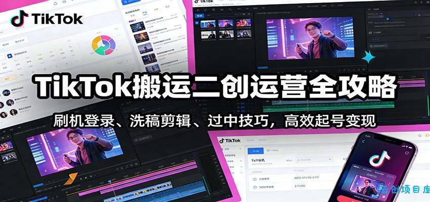 TikTok搬运二创运营全攻略：刷机登录、洗稿剪辑 、过中技巧，高效起号变现-云创项目库