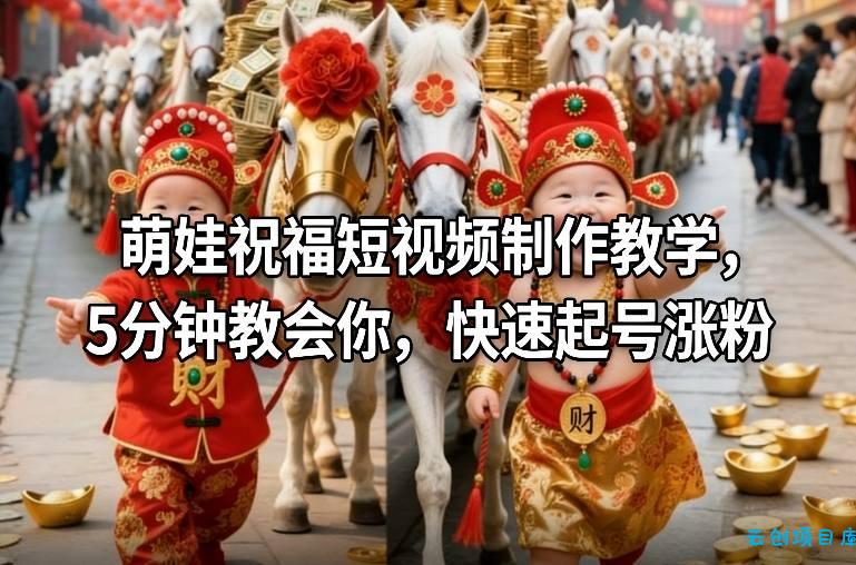 萌娃祝福短视频制作教学，5分钟教会你，快速起号涨粉-云创项目库