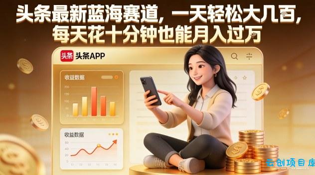 头条最新蓝海赛道，一天轻松大几张，每天花十分钟也能月入过1W【揭秘】-云创项目库