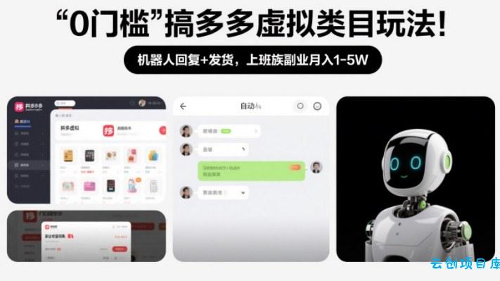 0门槛搞多多虚拟类目玩法！机器人回复+发货，上班族副业月入1-5W【揭秘】-云创项目库