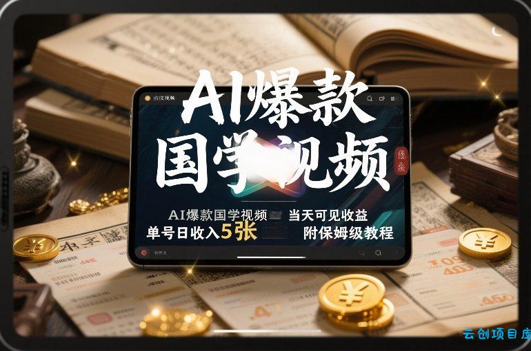 AI爆款国学视频，独家起号方法，小白直接上手，当天可见收益，单号日收入5张+附保姆级教程-云创项目库