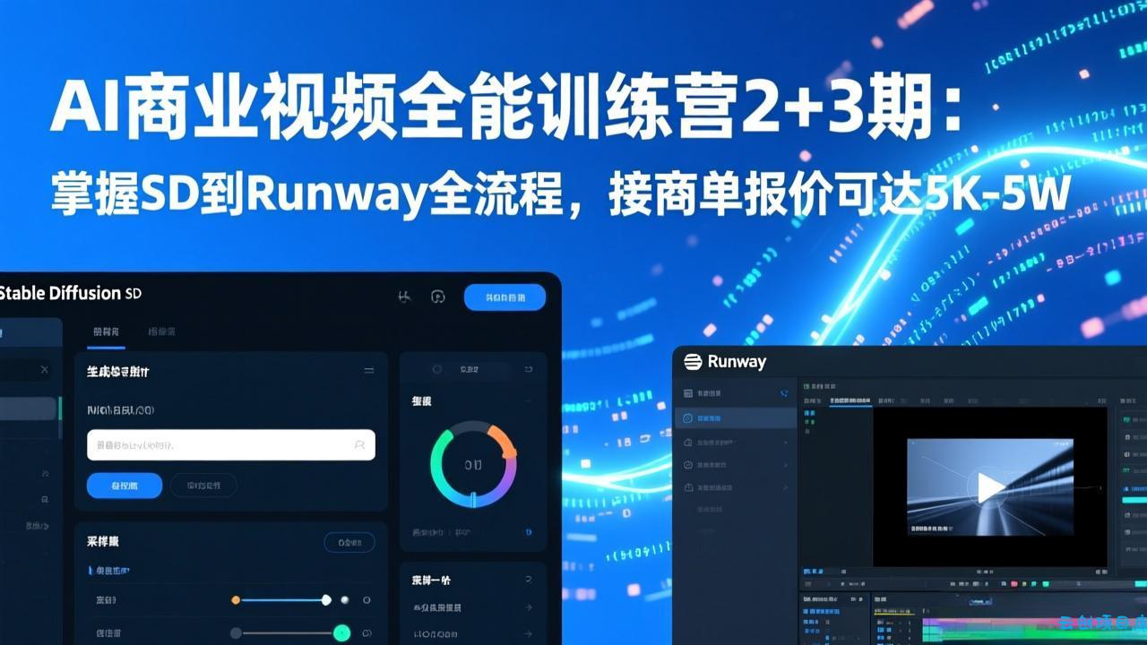 AI商业视频全能训练营2+3期：掌握SD到Runway全流程，接商单报价可达5K-5W-云创项目库