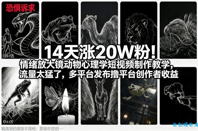 14天涨20W粉！情绪放大镜动物心理学短视频制作教学，流量太猛了，多平台发布撸平台创作者收益-云创项目库
