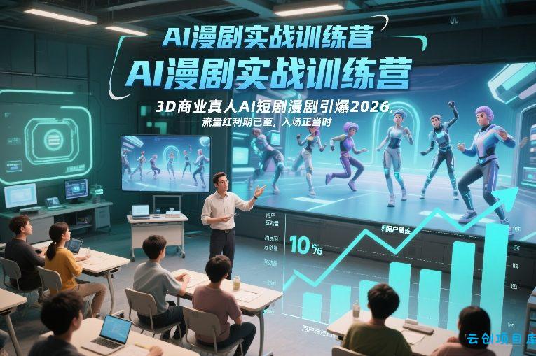 AI漫剧实战训练营，3D商业真人AI短剧漫剧引爆2026，流量红利期已至，入场正当时-云创项目库
