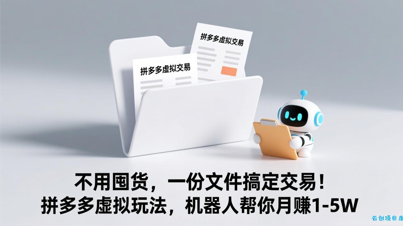 不用囤货，一份文件搞定交易！拼多多虚拟玩法，机器人帮你月赚 1-5W-云创项目库
