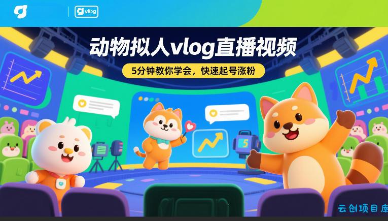 动物拟人vlog直播视频，5分钟教你学会，快速起号涨粉-云创项目库