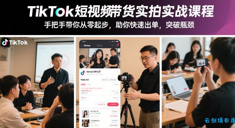 TikTok短视频带货实拍实战课程，手把手带你从零起步，助你快速出单，突破瓶颈-云创项目库