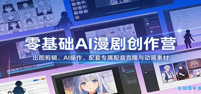 零基础AI漫剧创作营：出图剪辑、AI操作，配套专属配音克隆与动画素材-云创项目库