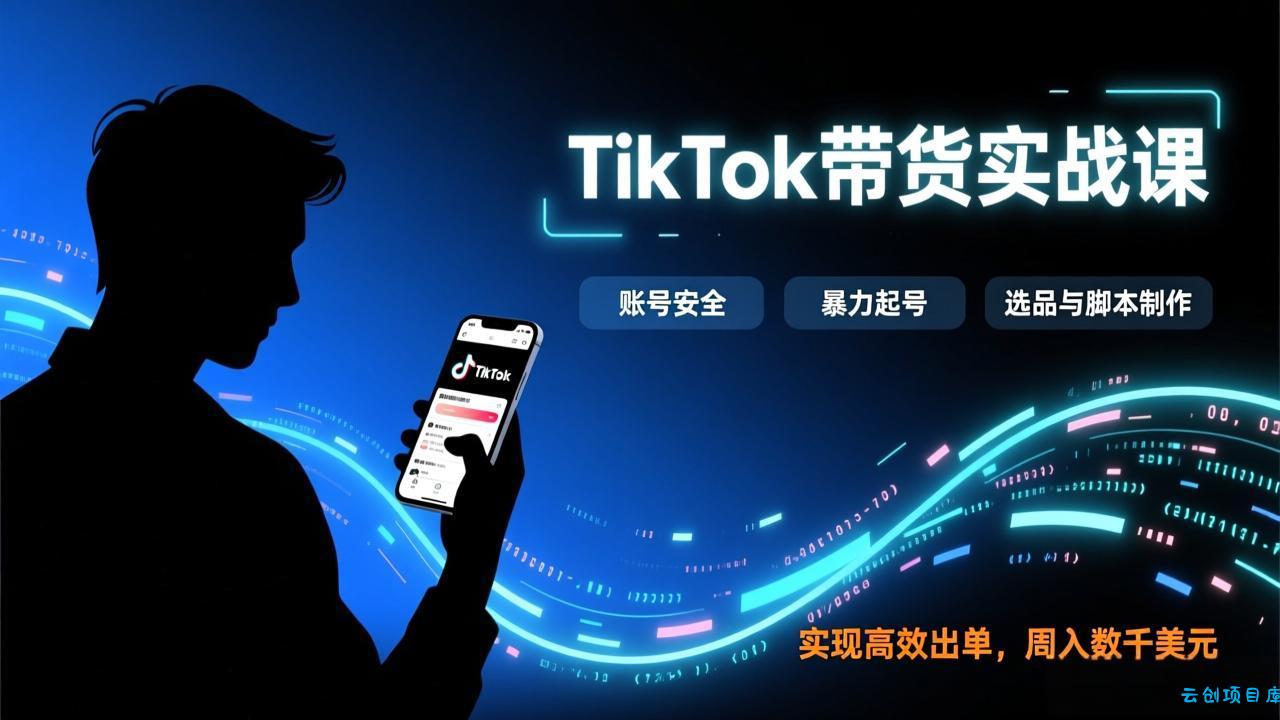 TikTok带货实战课，涵盖账号安全、暴力起号、选品与脚本制作，实现高效出单，周入数千美元-云创项目库